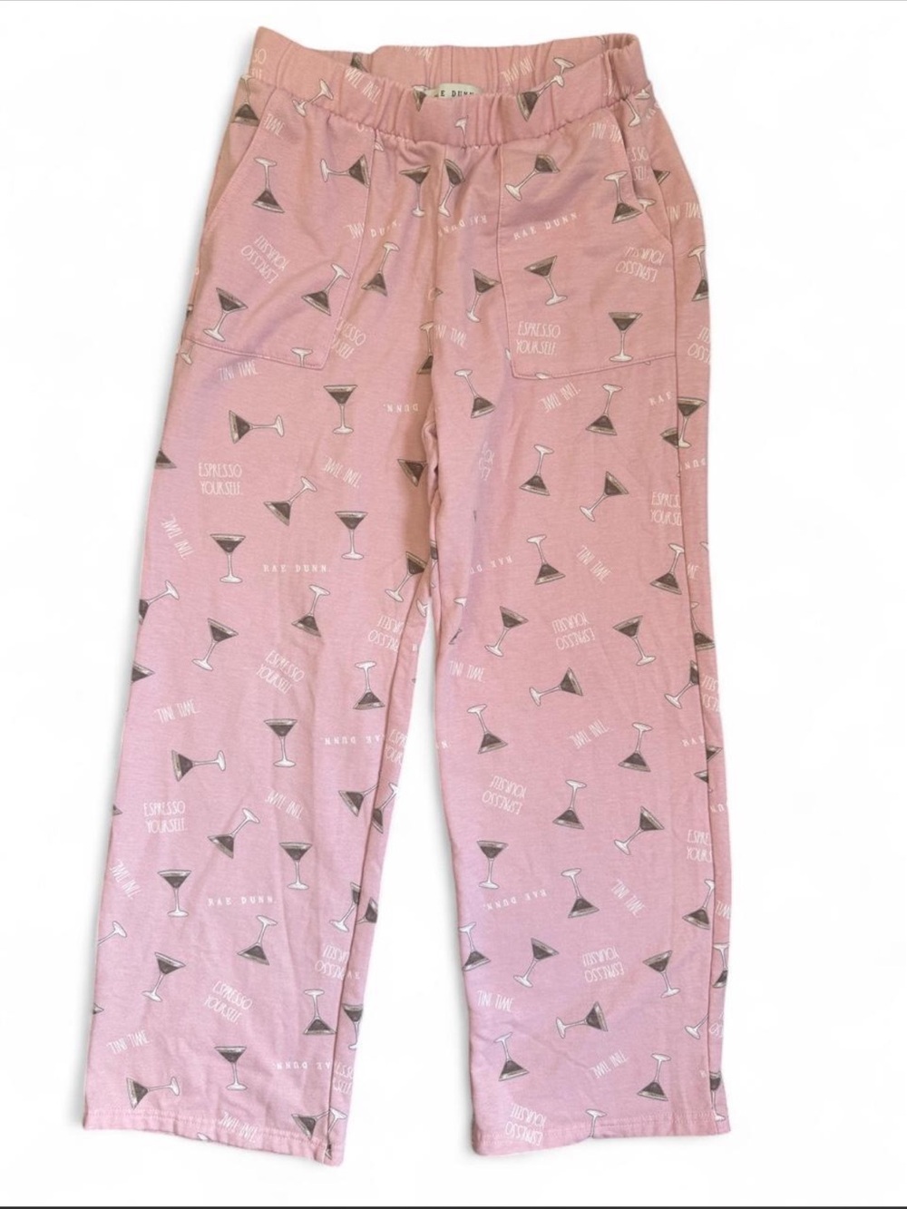 Rae Dunn "Espresso Yourself" Martini Pink Fleece Lounge Pants Small‎